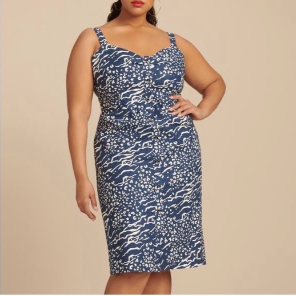 Tanya Taylor Blue Abstract Linen Dress